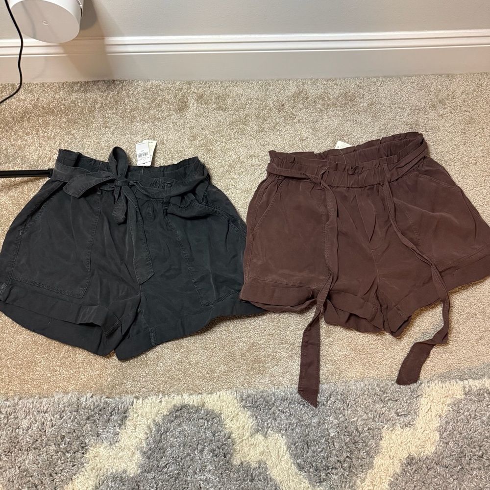 Aerie High Waist Paperbag Tie Shorts - Gray and Maroon Brown